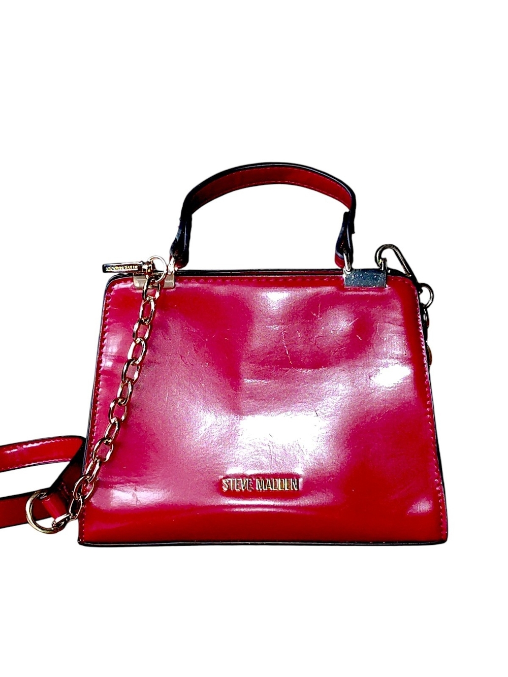 Steve Madden Red Bromina Satchel Handbag, Faux Leather Crossbody, Top Handle